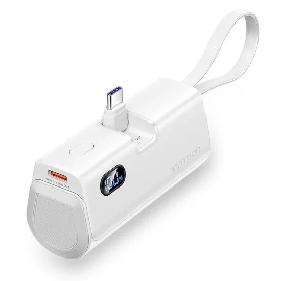 Vention Power Bank LED Display 4800mAh (USB-C + Lightning + USB-C) 22.5W Foldable USB-C Type _ White